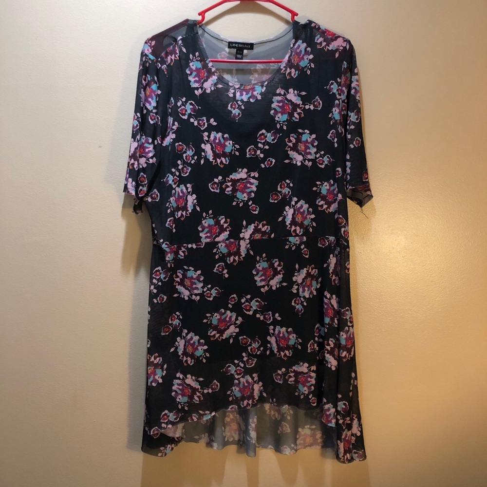 Floral mesh over shirt with built in black cami